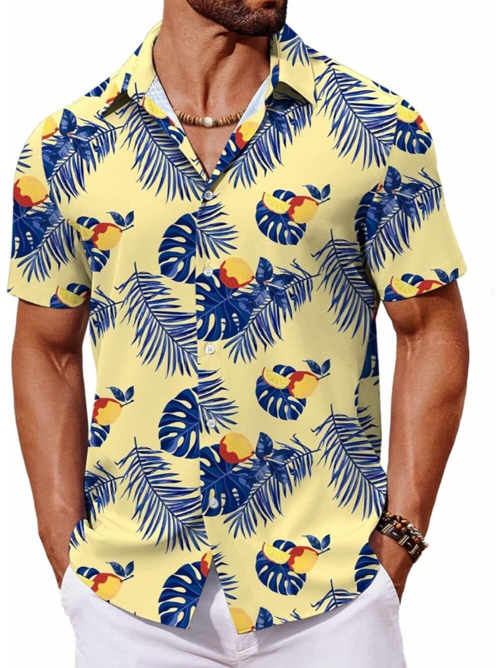 Men's Yellow 1 Hawaiian Short Sleeve Tropical Floral Summer Button Down Shirts